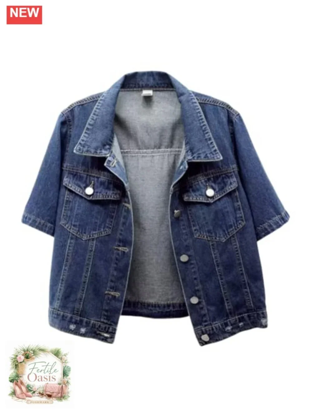 Cropped Denim Jacket Women Short Sleeve Casual Ripped Distressed Trucker Coat